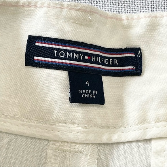 Tommy Hilfiger Wide Leg Crop Linen Blend Casual Cream Trousers Pants. Size 4 - Picture 3 of 10